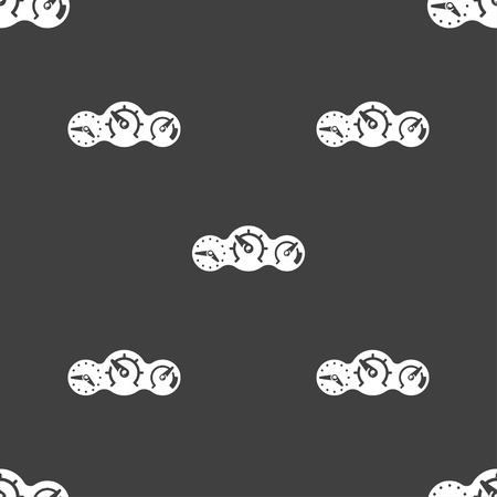 speed, speedometer icon sign. Seamless pattern on a gray background. Vector illustrationのイラスト素材
