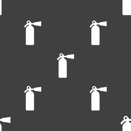 fire extinguisher icon sign. Seamless pattern on a gray background. Vector illustrationのイラスト素材