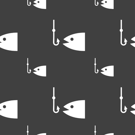 Fishing icon sign. Seamless pattern on a gray background. Vector illustrationのイラスト素材