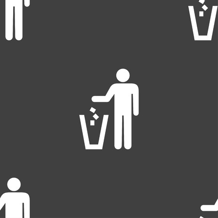 throw away the trash icon sign. Seamless pattern on a gray background. Vector illustrationのイラスト素材