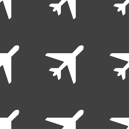 airplane icon sign. Seamless pattern on a gray background. Vector illustrationのイラスト素材