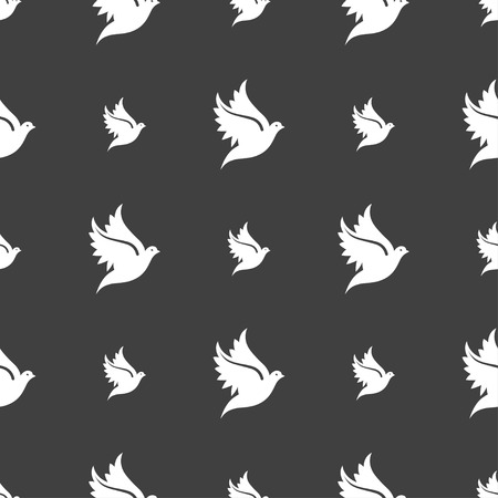 Dove icon sign. Seamless pattern on a gray background. Vector illustrationのイラスト素材