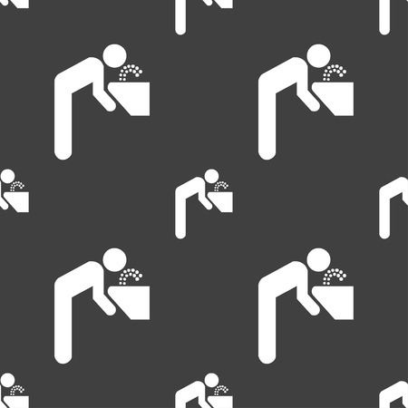 drinking fountain icon sign. Seamless pattern on a gray background. Vector illustrationのイラスト素材
