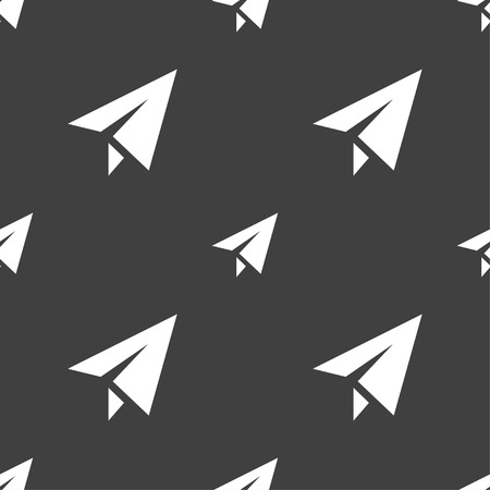 Paper airplane icon sign. Seamless pattern on a gray background. Vector illustrationのイラスト素材