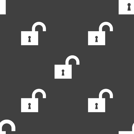 open lock icon sign. Seamless pattern on a gray background. Vector illustrationのイラスト素材