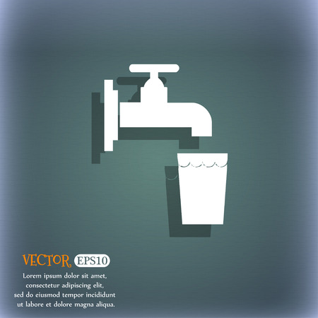 faucet, glass, water icon symbol on the blue-green abstract background with shadow and spaceのイラスト素材