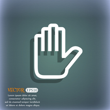 Hand print, Stop icon symbol on the blue-green abstract background with shadow and spaceのイラスト素材