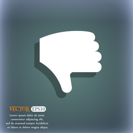 Dislike, Thumb down, Hand finger down icon symbol on the blue-green abstract background with shadow and spaceのイラスト素材