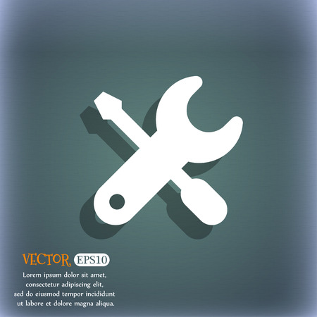 screwdriver, key, settings icon symbol on the blue-green abstract background with shadow and spaceのイラスト素材
