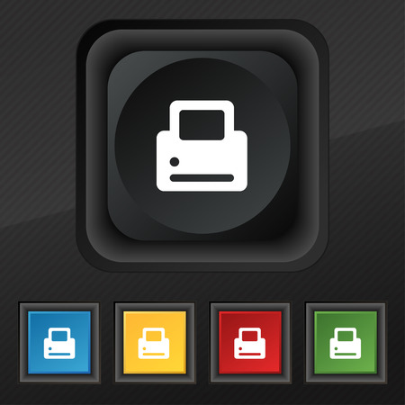 Printing icon symbol. Set of five colorful, stylish buttons on black textureのイラスト素材