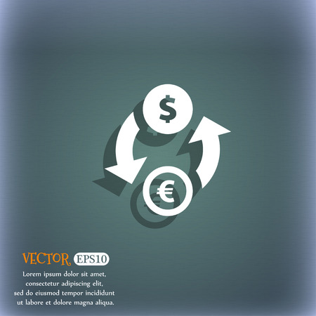 Currency exchange icon symbol on the blue-green abstract background with shadow and spaceのイラスト素材