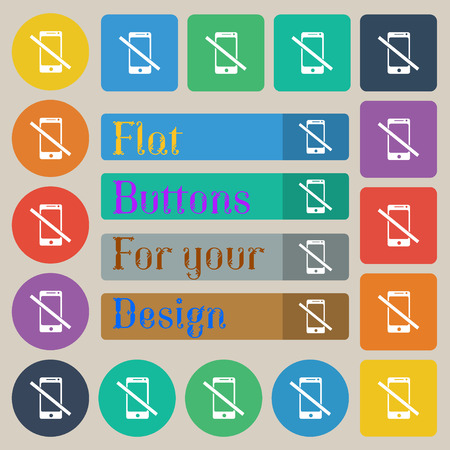 Do not call. Smartphone signs icon. Support symbol. Set of twenty colored flat, round, square and rectangular buttons. Vector illustrationのイラスト素材