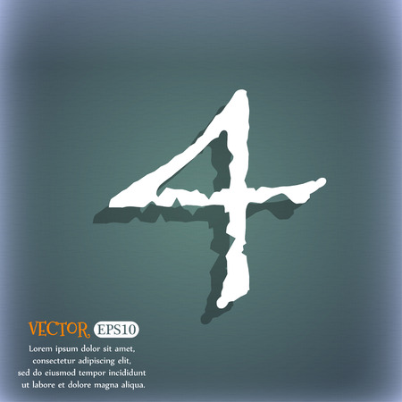 number four icon sign. On the blue-green abstract background with shadow and space for your text. Vector illustrationのイラスト素材