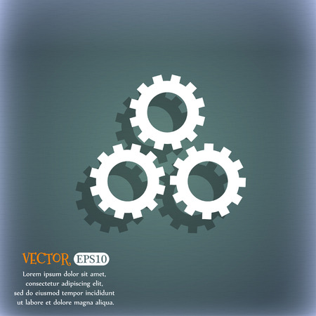 Cog settings sign icon. Cogwheel gear mechanism symbol. On the blue-green abstract background with shadow and space for your text. Vector illustrationのイラスト素材
