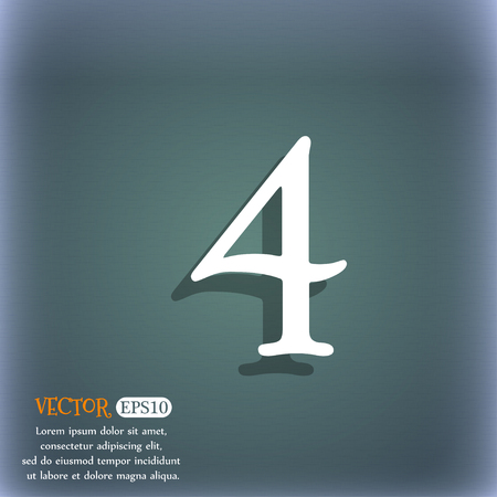number four icon sign. On the blue-green abstract background with shadow and space for your text. Vector illustrationのイラスト素材