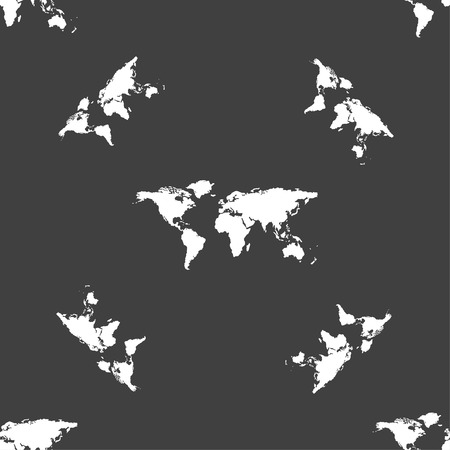 Globe sign icon. World map geography symbol. Seamless pattern on a gray background. Vector illustrationのイラスト素材
