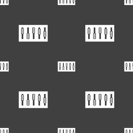 Dj console mix handles and buttons icon symbol. Seamless pattern on a gray background. Vector illustrationのイラスト素材