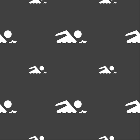 Swimming sign icon. Pool swim symbol. Sea wave. Seamless pattern on a gray background. Vector illustrationのイラスト素材