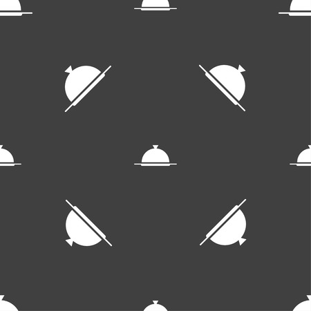 Food platter serving sign icon. Table setting in restaurant symbol. Seamless pattern on a gray background. Vector illustrationのイラスト素材