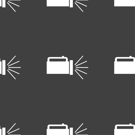 flashlight icon sign. Seamless pattern on a gray background. Vector illustrationのイラスト素材