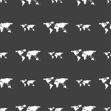 Globe sign icon. World map geography symbol. Seamless pattern on a gray background. Vector illustrationのイラスト素材