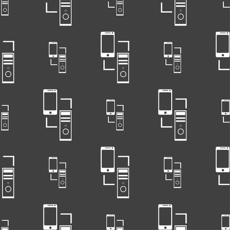 Synchronization sign icon. communicators sync symbol. Data exchange. Seamless pattern on a gray background. Vector illustrationのイラスト素材