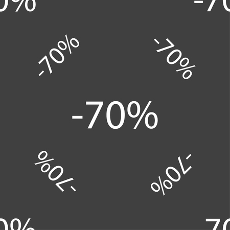 70 percent discount sign icon. Sale symbol. Special offer label. Seamless pattern on a gray background. Vector illustrationのイラスト素材