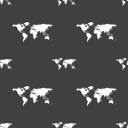 Globe sign icon. World map geography symbol. Seamless pattern on a gray background. Vector illustrationのイラスト素材