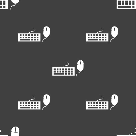 Computer keyboard and mouse Icon. Seamless pattern on a gray background. Vector illustrationのイラスト素材