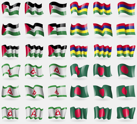Palestine, Mauritius, Ingushetia, Bangladesh. Set of 36 flags of the countries of the world. Vector illustrationのイラスト素材