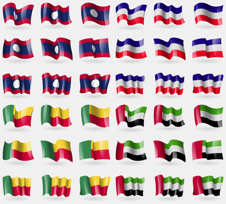 Laos, Los Altos, Benin, United Arab Emirates. Set of 36 flags of the countries of the world. Vector illustrationのイラスト素材