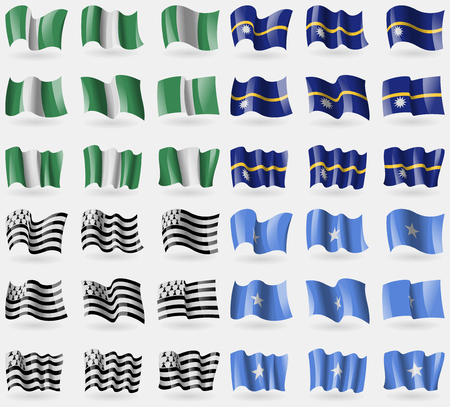 Nigeria, Nauru, Brittany, Somalia. Set of 36 flags of the countries of the world. Vector illustrationのイラスト素材