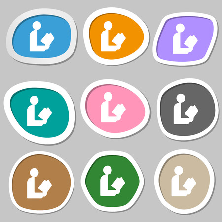 read a book icon symbols. Multicolored paper stickers. illustrationの写真素材