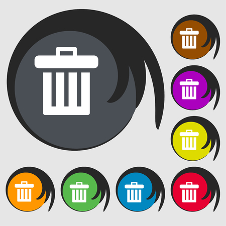 Recycle bin icon sign. Symbol on eight colored buttons. illustrationの写真素材