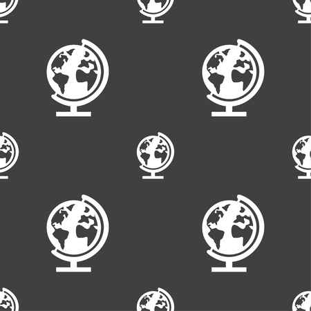 Globe sign icon. World map geography symbol. Globes on stand for studying. Seamless pattern on a gray background. illustrationの写真素材