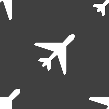 airplane icon sign. Seamless pattern on a gray background. illustrationの写真素材