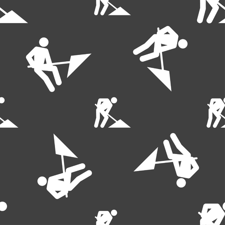 repair of road, construction work icon sign. Seamless pattern on a gray background. illustrationの写真素材