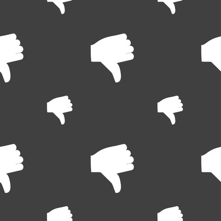 Dislike, Thumb down icon sign. Seamless pattern on a gray background. illustrationの写真素材