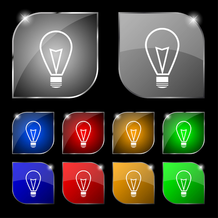Light lamp sign icon. Idea symbol. Lightis on. Set of colored buttons. illustrationの写真素材