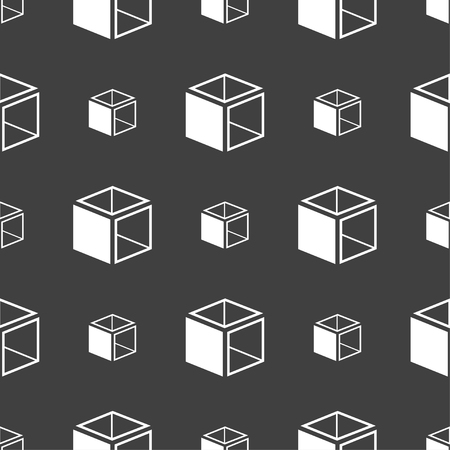 3d cube icon sign. Seamless pattern on a gray background. illustrationの写真素材