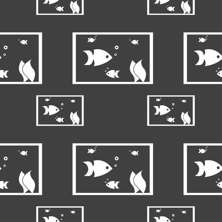 Aquarium, Fish in water icon sign. Seamless pattern on a gray background. illustrationの写真素材