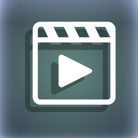 Play video icon symbol on the blue-green abstract background with shadow and space for your text. illustrationの写真素材