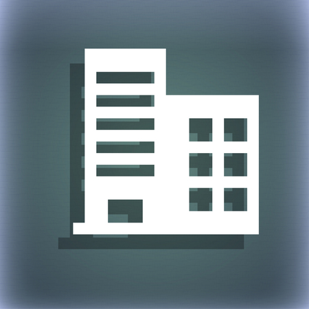 high-rise commercial buildings and residential apartments icon symbol on the blue-green abstract background with shadow and space for your text. illustrationの写真素材