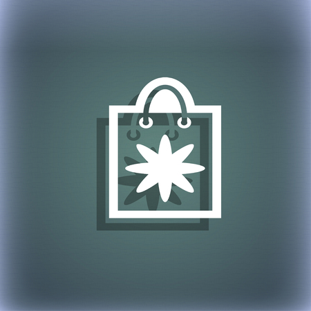 shopping bag icon symbol on the blue-green abstract background with shadow and space for your text. illustrationの写真素材