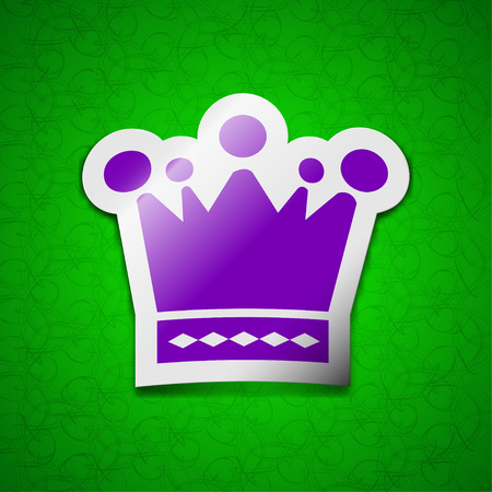 Crown icon sign. Symbol chic colored sticky label on green background. illustrationの写真素材