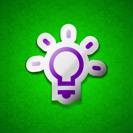 Light lamp, Idea icon sign. Symbol chic colored sticky label on green background. illustrationの写真素材