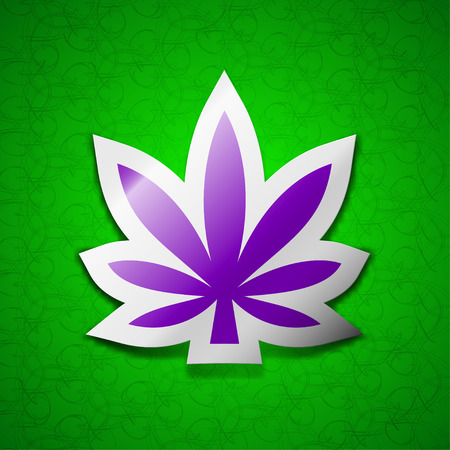 Cannabis leaf icon sign. Symbol chic colored sticky label on green background. illustrationの写真素材