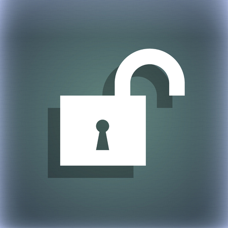 open lock icon symbol on the blue-green abstract background with shadow and space for your text. illustrationの写真素材