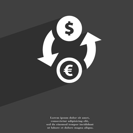 Currency exchange icon symbol Flat modern web design with long shadow and space for your text. illustrationの写真素材