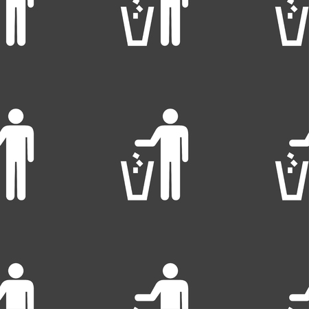 throw away the trash icon sign. Seamless pattern on a gray background. illustrationの写真素材